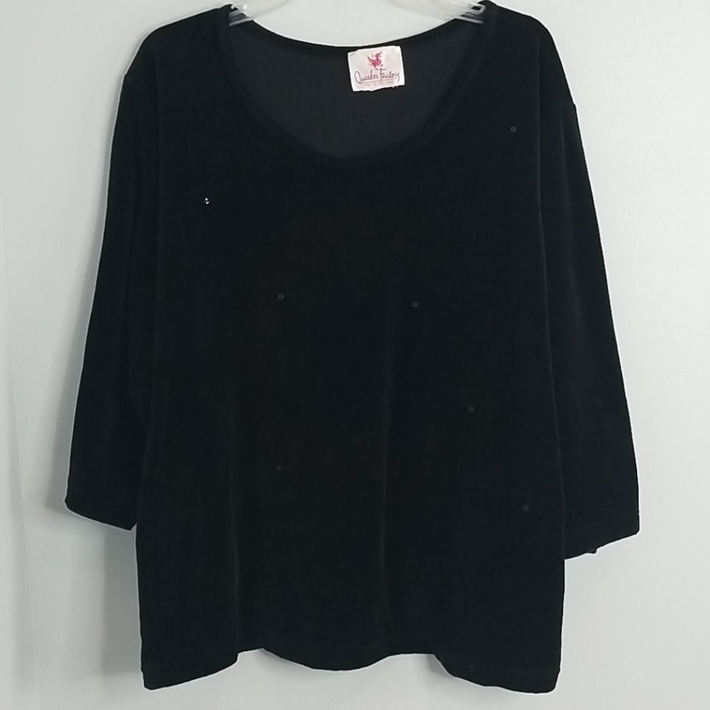 3X Quacker Factory Velour top 3/4 sleeves sequin